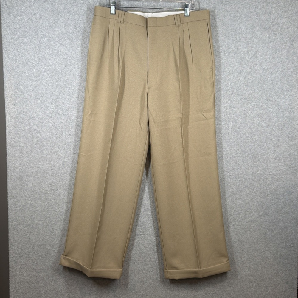 Jordan Craig Pants Mens Beige Pleated Poly Blend Size 38x34 Solid Designer Sport
